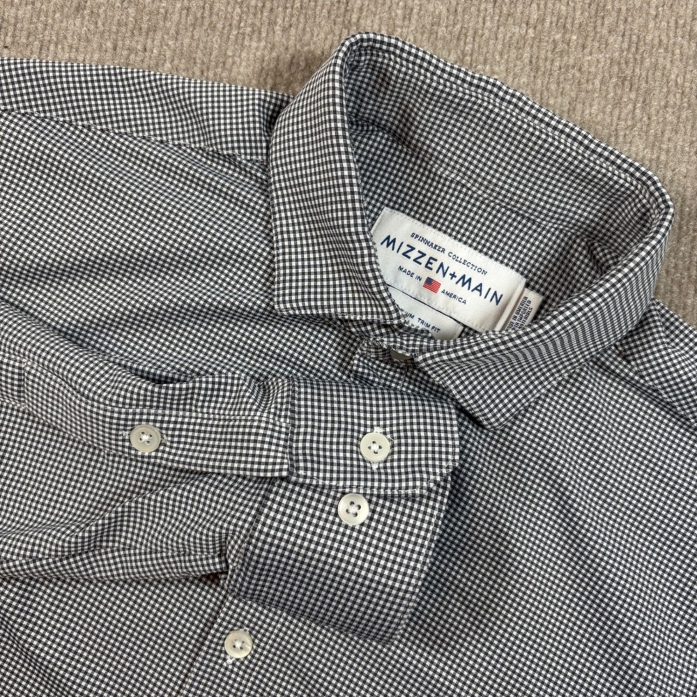 Mizzen+Main‎ Spinnaker Black Trim Fit Microcheck Button Down Men's Sz M EUC